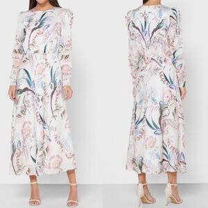 Ted Baker Edreana Decadence Puff Sleeve Floral Midi Dress cream size 10